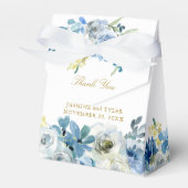 Blue Floral Elegante Gold Script Abend Hochzeit Geschenkschachtel (Vorderseite)