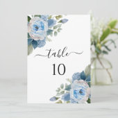 Blue Floral Elegante Wedding Tischnummer Cards (Stehend Vorderseite)