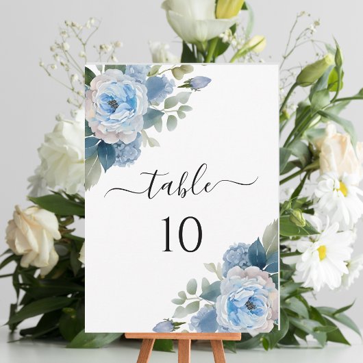 Blue Floral Elegante Wedding Tischnummer Cards