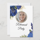 Blue Floral Elegantes Foto Pension Party Einladung (Rückseite)