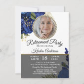 Blue Floral Elegantes Foto Pension Party Einladung (Vorderseite)