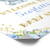 Blue Floral Elephant Baby Boy Dusche Begrüßungszei Poster (Ecke)