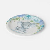 Blue Floral Elephant Baby Boy Dusche Party Plate Pappteller (Schrägansicht)
