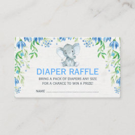 Blue Floral Elephant Baby Diaper Raffle Ticket Begleitkarte