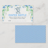 Blue Floral Elephant Baby Diaper Raffle Ticket Begleitkarte (Vorne/Hinten)