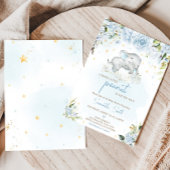 Blue Floral Elephant Baby Dusche Einladung