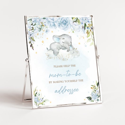 Blue Floral Elephant Baby Shower Envelope Station Poster