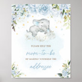 Blue Floral Elephant Baby Shower Envelope Station Poster (Vorne)