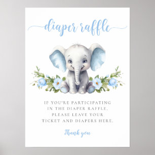 Blue Floral Elephant Babydusche Windelwanne Windel Poster