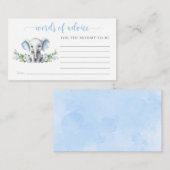 Blue Floral Elephant Babydusche Worte der Beratung Begleitkarte (Vorne/Hinten)