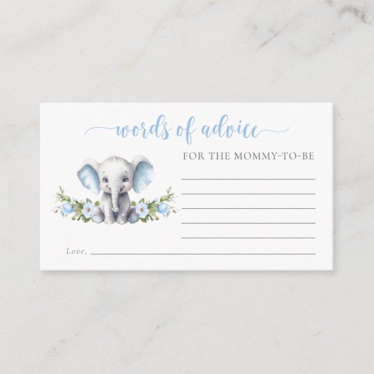 Blue Floral Elephant Babydusche Worte der Beratung Begleitkarte (Vorderseite)