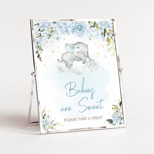 Blue Floral Elephant Babys sind süß Poster