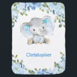 Blue Floral Elephant Boho Boy Birthday Babydecke<br><div class="desc">Blue Floral Elephant Boho Boy Geburtstagskleidung personalisiert. Rose rot ©</div>