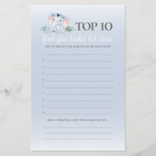 Blue Floral Elephant Bucket List Baby Showspiel