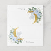Blue Floral Elephant Crescent Moon Gast Name Platzkarte (Außenseite Aufgefaltet)
