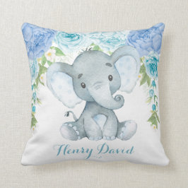 Blue Floral Elephant Jungle Baby Boy Kinderzimmer Kissen