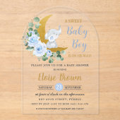 Blue Floral Elephant Moon Baby Boy Shower Arch Acryleinladungen (Vorderseite)