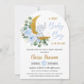 Blue Floral Elephant Moon Baby Boy Shower Arch Einladung (Vorderseite)