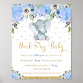 Blue Floral Elephant Say Baby Shower Game Poster (Vorne)