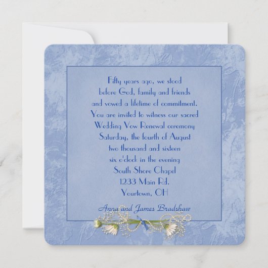 Blue Floral Embossed Wedding Vow Erneuerung Einladung (Vorderseite)