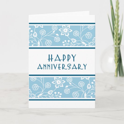 Blue Floral Employee Anniversary Card Karte (Vorderseite)