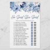 Blue Floral Er sagte, sie sagte Brautparty Game Briefpapier (Vorderseite)