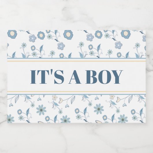 Blue Floral Es ist eine Baby-Dusche Schaumweinetikett (Einzelnes Label)