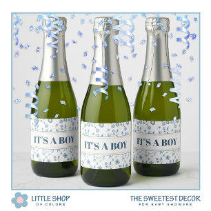 Blue Floral Es ist eine Baby-Dusche Schaumweinetikett