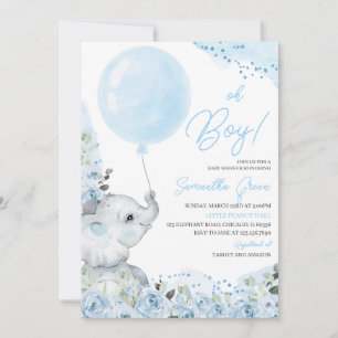 Blue Floral Es ist eine Baby Elephant Babydusche Einladung