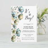 Blue Floral Es ist eine Boy Baby Dusche Einladung (Stehend Vorderseite)