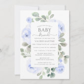 Blue Floral Eucalyptus Baby Brunch Einladung (Vorderseite)