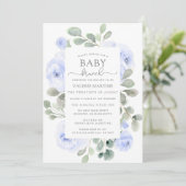 Blue Floral Eucalyptus Baby Brunch Einladung (Stehend Vorderseite)