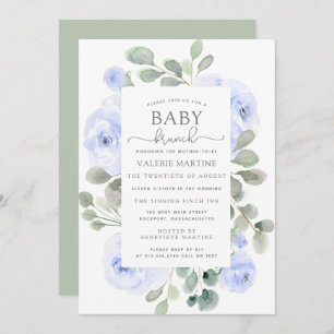 Blue Floral Eucalyptus Baby Brunch Einladung
