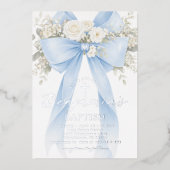 Blue Floral Eucalyptus Bow Boy Baptism Folieneinladung (Vorderseite)