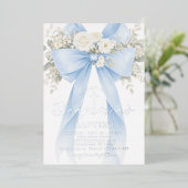 Blue Floral Eucalyptus Bow Boy Baptism Folieneinladung (Stehend vorne)