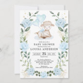 Blue Floral Eucalyptus Lamb Baby Sheep Boy Dusche Einladung (Vorderseite)