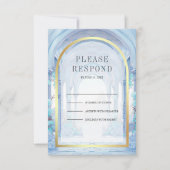 Blue Floral Fairytale Castle Wedding RSVP Karte (Vorderseite)