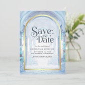 Blue Floral Fairytale Castle Wedding Save The Date (Stehend Vorderseite)