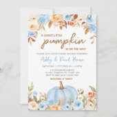 Blue Floral Fall Pumpkin Baby Dusche Einladung (Vorderseite)