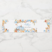 Blue Floral Fall Pumpkin Baby Dusche Wasserflaschenetikett (Einzelnes Label)