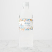 Blue Floral Fall Pumpkin Baby Dusche Wasserflaschenetikett (Vorderseite)