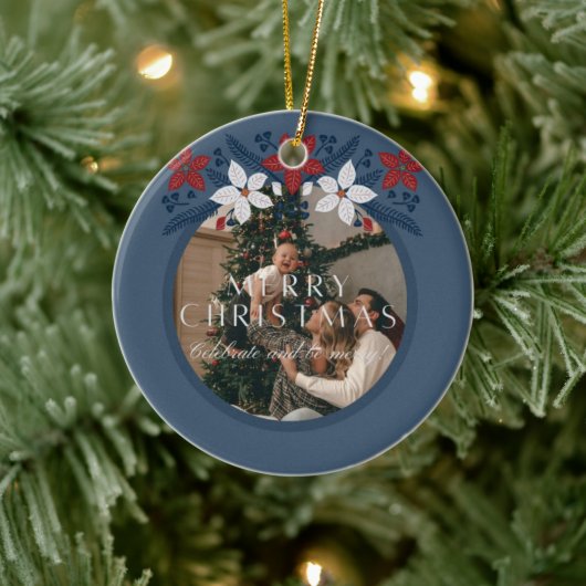 Blue Floral Family Elegant Ornament (Baum)