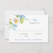 Blue Floral Fantasy Watercolor Floral RSVP Card (Vorderseite)