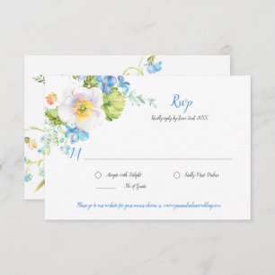Blue Floral Fantasy Watercolor Floral RSVP Card