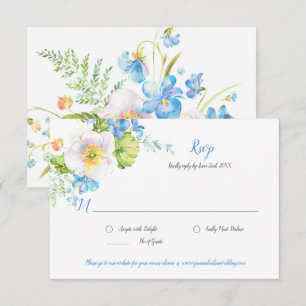 Blue Floral Fantasy Watercolor Floral RSVP Card Karte