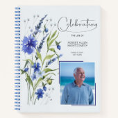 Blue Floral Feier Life Beuneral Gästebuch Notizblock (Vorderseite)