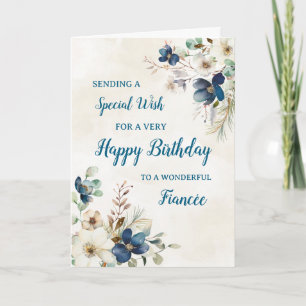 Blue Floral Fiancée Birthday Card Karte