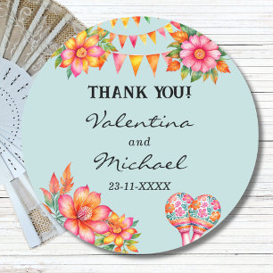 Blue Floral Fiesta Mexican Wedding Vielen Dank Runder Aufkleber