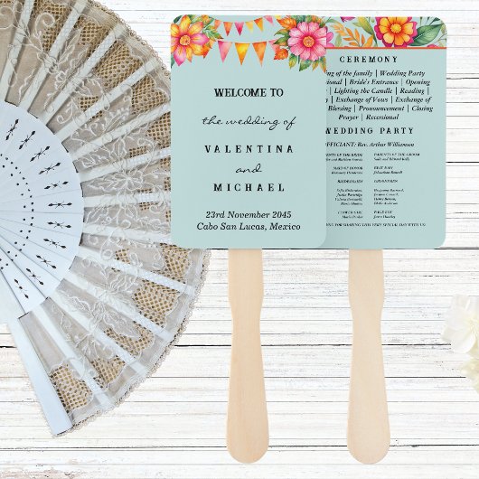 Blue Floral Fiesta Mexikanisches Hochzeitsprogramm Fächer