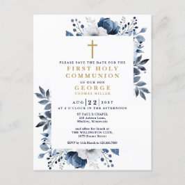 Blue Floral First Heilige Kommune Save the Date Postkarte